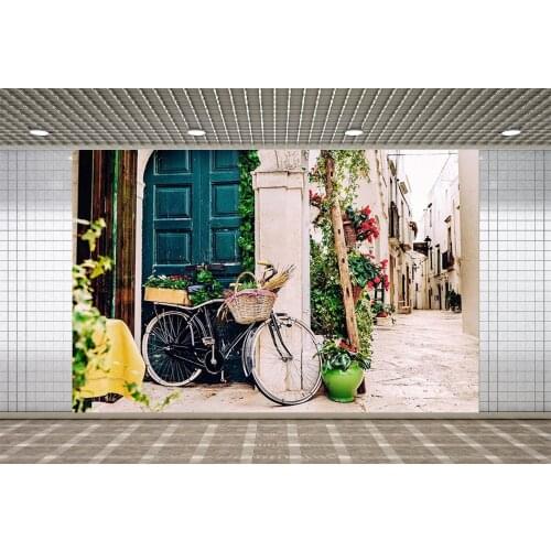 Lyavshi Bike Near The Door and Sideway Photography Backdrops Backgrounds Children Baby Girls Portrait Photoshoot Photo Studio