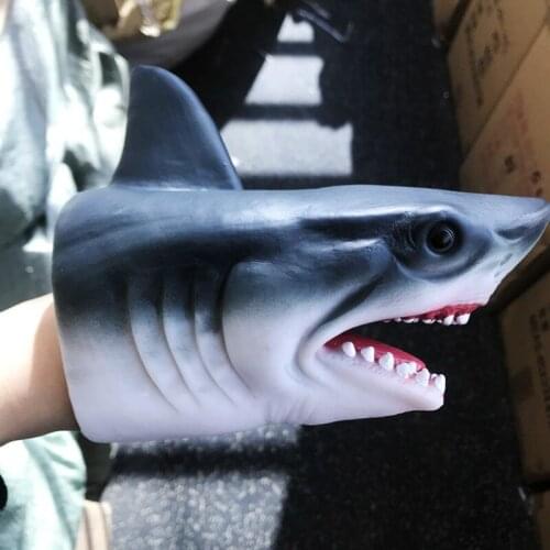 Toy shark / Dinosaur hand puppet glove soft rubber toy model giant toothed shark doll ocean Boy Gift