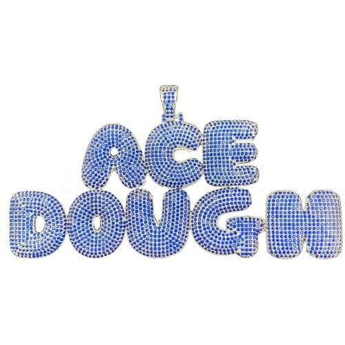 Custom Initials Name Bubble Letters Chain Pendants Necklaces Mens Blue CZ Zircon Hip Hop Stainless Steel Jewelry Birthday Gift