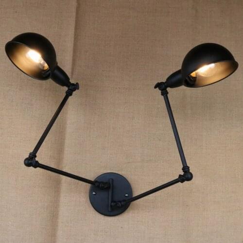 Classical design luxury antique black retro double head swing arm sconce wall lamp for workroom cafe bedside bedroom wall Lights