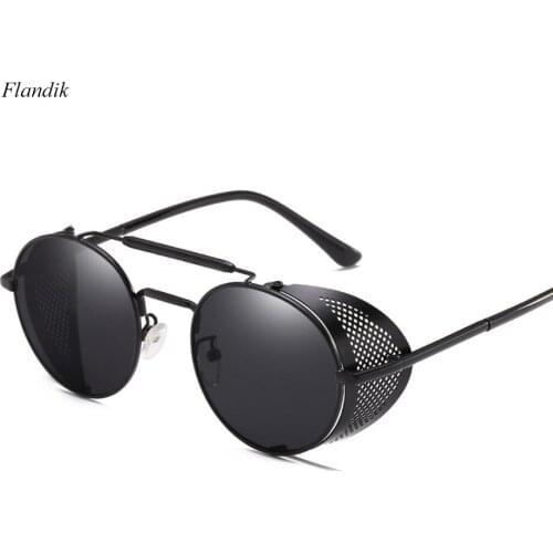 Retro Steampunk Round Metal Sunglasses Men Women Cosplay Party Decoration UV400 Black Red Gradient Shield Shades Eyeglasses