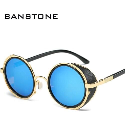 BANSTONE Fashion Steampunk Sunglasses Women Men Windproof Vintage Retro Round Metal Sun Glasses UV400 Steam Punk Goggles Oculos