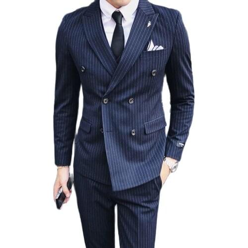 Jacket + Vest + Pants ) 2020 New Fashion Boutique Mens Stripe Formal Business Suit, Grooms Wedding Dress Suit