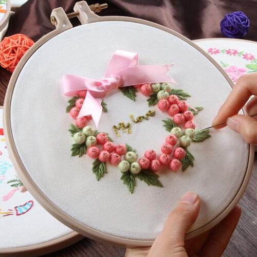 DIY Embroidery Kit Floral Printed Ribbon Cross Stitch Needlework Sewing Art Embroidery Painting Christmas Lover Gift Home Decor