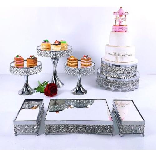 3-7pcs Silver Wedding Cake Stand Set Round Birthday Party Dessert Metal Cupcake Pedestal Display Plate Home Decor