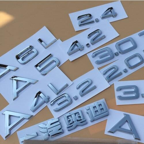 1.8T 2.0T 2.4 3.0T 3.2 3.6 4.2 ABS Emblem Sticker for A3 A4 A5 A6L A7 A8L Q3 Q5 Q7 Car Rear Trunk Badge Logo Sticker
