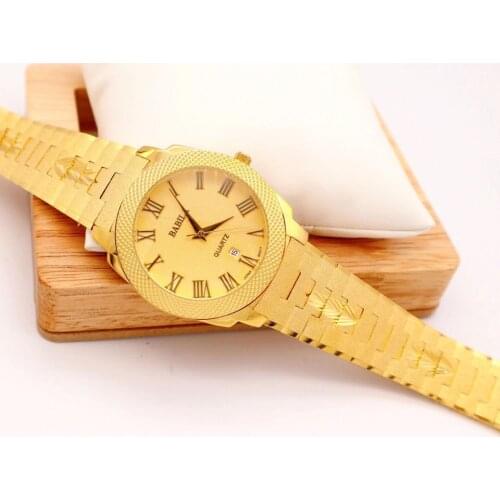 2021 new mens watch mens business watch gold watch calendar Roman number retro fashion Tan carved pattern 24K gold waterproof