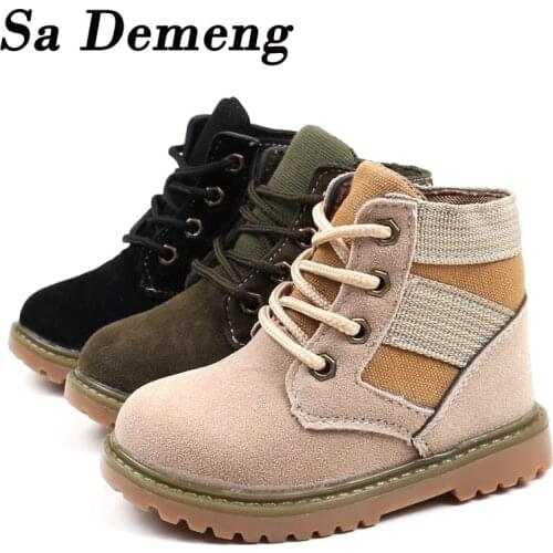 Autumn Winter Kids Boots Army Style Lace-up Rubber Martin Boots Size 21-30 Toddler Boots Thicken Fur Boys Girls Boots