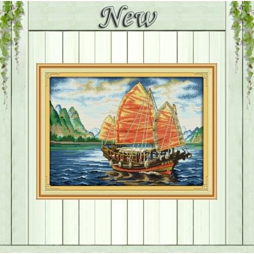 Sailing ship,Pattern Printed on fabric DMC 11CT 14CT Cross Stitch kit,needlework Set embroider,the sea Scenery Series Home Decor
