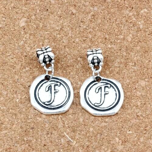 50Pcs Tibetan Silver Letter " F " Alphabet Initial Dangle Bead For European Style Charm Bracelets DIY Accessories 18x30.5mm