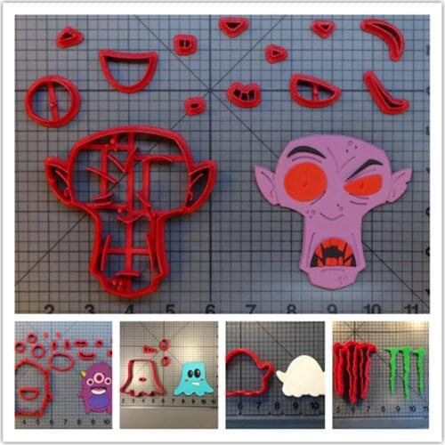 Halloween ghost monsters face shape fondant cutters for Halloween cake cupcakes cookies 3D printed cake decorating tools