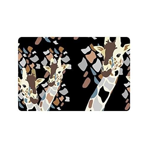 Funny Animal Anti-slip Door Mat Home Decor, Cute Giraffes Black Indoor Outdoor Entrance Doormat Rubber Backing