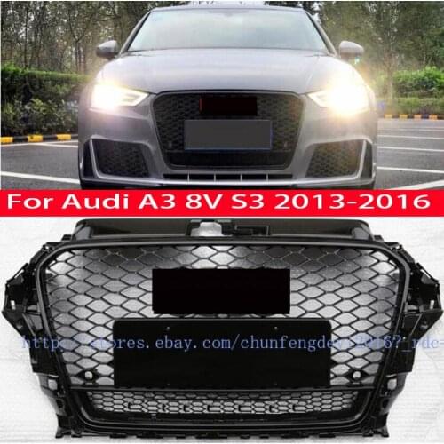 Front Grill Honeycomb Grille For Audi A3 S3 8V 2013 2014 2015 2016 RS3 Style Black 14-15
