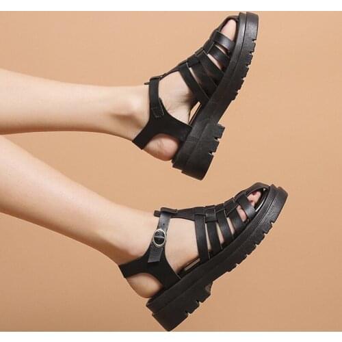 Gladiator Platform Womens Sandals 2021 Summer Fashion Female Chunky Beach Sandals PU Leather Comfortable Weave Mujer Shoes