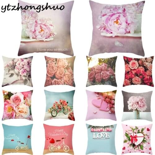 Happy Valentine Day Series Cushion Cover Love Peach Skin Velvet Throw Pillow Cases For Couple Home Sofa Decorative Pillowcases