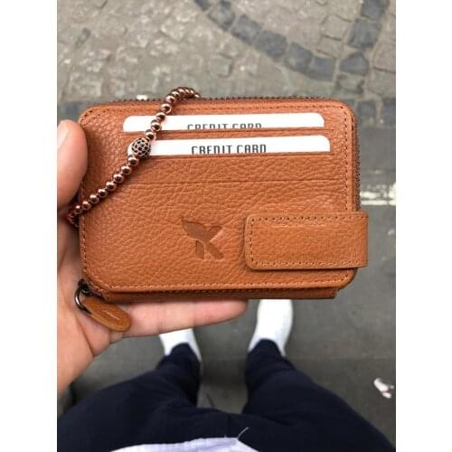 Karali Leather Tan Magnetic Zipper Sports The Kartlıkl Genuine Leather wallet-Zircon Bracelet gift