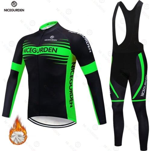 Winter Long Sleeve Cycling Jersey Suit Pro Team Jersey Mens Warm Fleece Lined Sports Bike MTB 19D Air Cushion Cycling Jersey