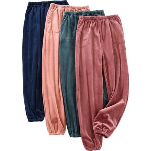 Velvet Pants for Women Spring and Autumn Winter Island Velvet Warm Bottoms Small Feet Home Wear Pants Long Pajamas Bottom