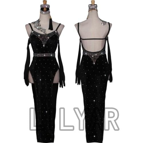 Latin Dance Dress Latin Skirt Competition Dress Costumes Performing Dress Practice Skirt Customize Adult Kids Lady Black slim 1