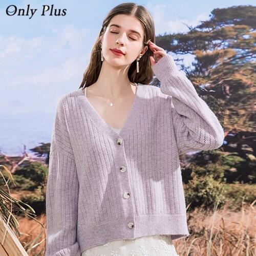 Women Casual Purple Sweater Cardigan Long Sleeve 2021 Knitwear Loose Sweater Woman Coat Solid Knitting Outwear Female