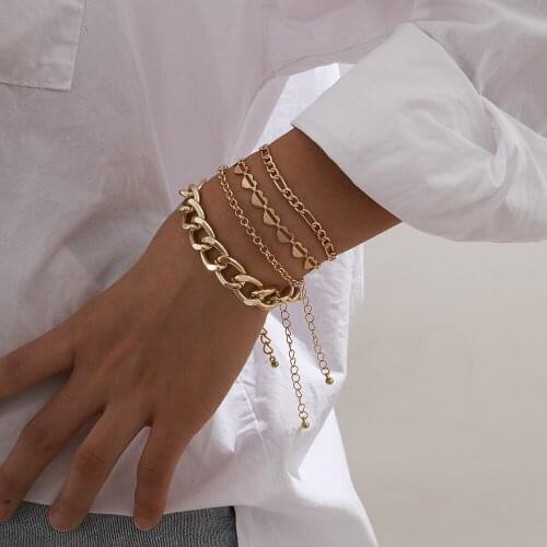 Vintage Gold Color Bracelets Set Heart Shape Cuban Link Chains Charm Bracelet for Women 2021 Fashion Jewelry Gift Bracelet Homme