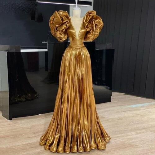 Robe Femme Gold Arabic Prom Dresses Long Dubai Vestidos De Fiesta Special Design Evening Dresses Woman Party Night Couture