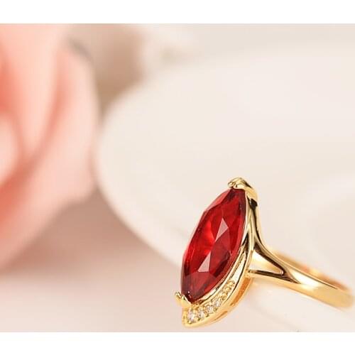 Gold Rings High Quality red crystal cz diamond Gold Color Women/Men Jewelry Wholesale Classic Wedding bridal Band Ring gifts
