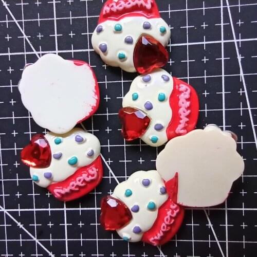 1pcs/lot resin flatback red sweety ice with red rhinestone 23mm Cabochons Hair Bow Center Card Frame Making Craft DIY
