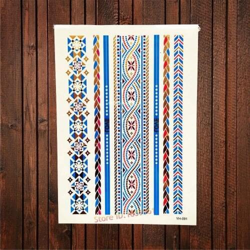 1PC New Design Blue Metallic Thick Bracelet Tattoo Women Body Art Temporary Tattoo Sticker Waterproof Arm Leg Jewel Tatoo AYH091