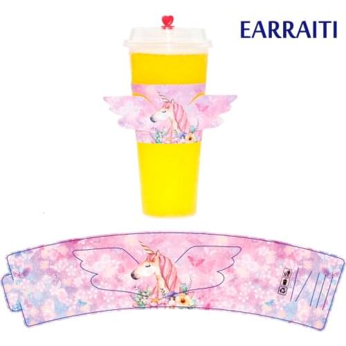 100PCS Disposable Cup Holder With Wings Unicorn Birthday Party Wedding Faovr Milky Tea Shop Coffe Cup Sleeve Lucky Cat Customize
