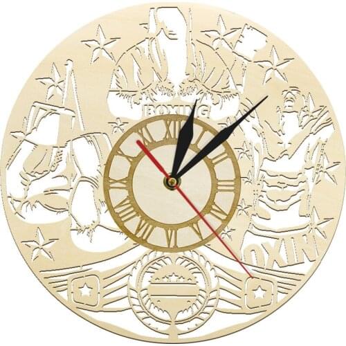 Boxing Wooden Vintage Wall Clock Boxing Sports Timepiece Fitness Workout Wall Art Martial Fighting Home Decor Rustic Wall Watch