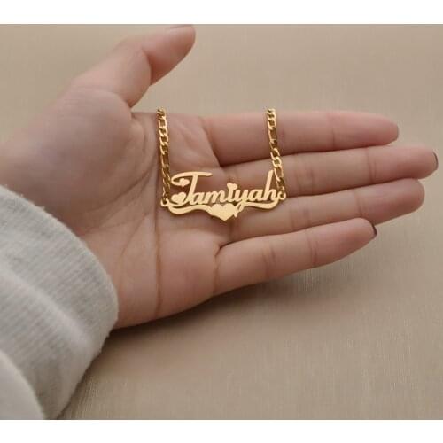 Custome Personalized Bracelets Name Charm Heart Cuban Chain Link Stainless Steel Custom Name Bracelets Adjustable For Women Gift