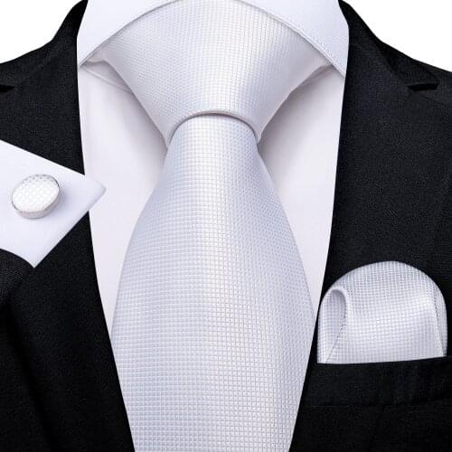 DiBanGu Mens Necktie White Solid Design Silk Wedding Tie For Men Tie Hanky Cufflink Tie Set Business Party Dropshipping MJ-0341