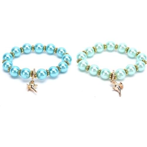 Baby Kids Elastic Bracelets Handmade Princess Jasmine DIY Pearl Bangles For Kids Girls Jewelry With Cartoon Pendant 1pc/3 pcs