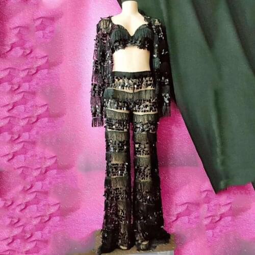 Gogo Dancer Costume Women Nightclub Fringe Outfit Sequin Bra Festival Rave Clothes Adult Performing Jazz Dance Costume VDB997