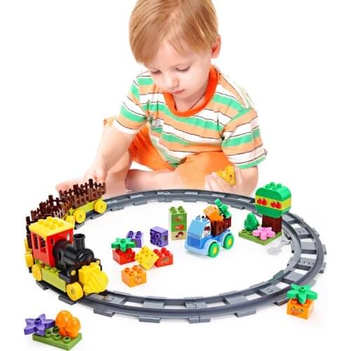 City Duplo Power Fruit And Vegetable Train Large Particles Building Blocks Assembly Bricks Baby Children Early Educational Toys