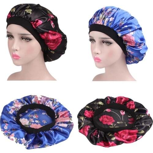 2pc Satin Shower Caps Hat Hair Night Soft Wide Elastic Band Satin Sleeping Cap Wide Band Salon Bonnet Silk Night Sleep Hat 2021