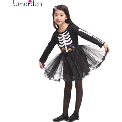 Umorden Halloween Costumes for Girl Girls Scary Skull Skeleton Dress Costume Bones Ballerina Cosplay Fantasia Set