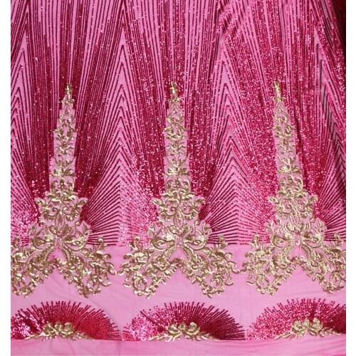 LASUI 1 yard NEW Rose red + gold 3D sequin embroidery mesh lace fabric DIY for fishtail skirts, dress dance clothes X0622