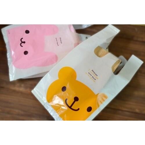 200 small bunny bear t shirt bag,plastic gift shopping packing bag with handle