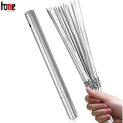 Reusable Grill Skewers for Barbecue Stainless Steel Skewers Shish Kebab BBQ Camping Flat Forks Gadgets Kitchen Accessories Tools