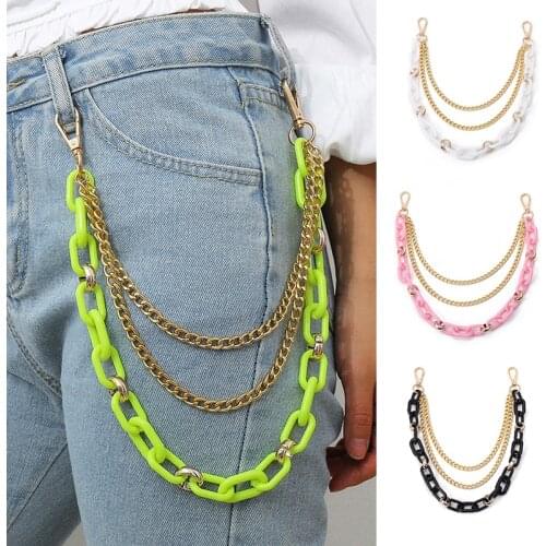Fashion Punk 3 Layer Men Jewelry Jean Wallet Key Chain Waist Acrylic Chain Pant Belt Chain Keychain Pant Neon Green Chain