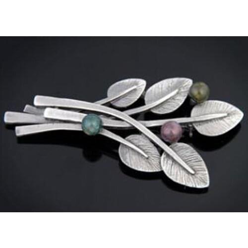 Fashion Vintage Natural Stone Brooches Jewelry Metal Leaf Brooch Pins Women Scarf Dress Party Accessories Gift Broche XZ383