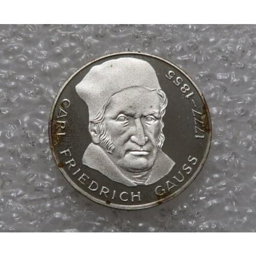 Real Rare Silver Original Coin Germany 1977 5 Mark Commemorative Silver Coin 200th Anniversary of the Birth Mathematician Gauss