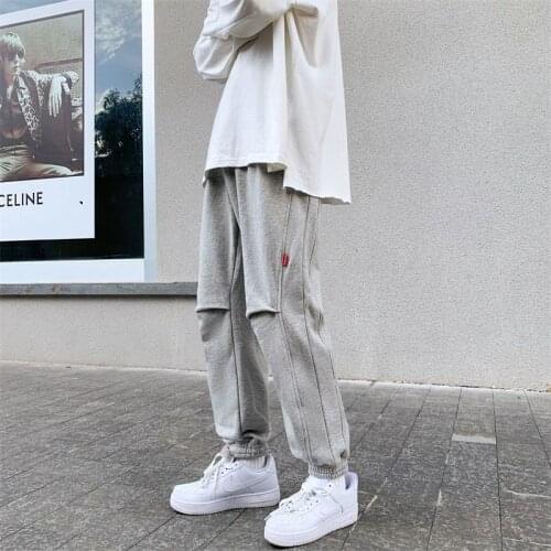 Hip Hop Mens Solid Color Oversized Sweatpants New Casual Man Loose Ankle-Length Trousers Korean Style Fashion Male Bottoms