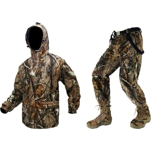 New Bionic Waterproof Camouflage Hunting Loose Clothing Breathable Ghillie Suit Jacket +Bib pants+Cap for Outdoor Sports