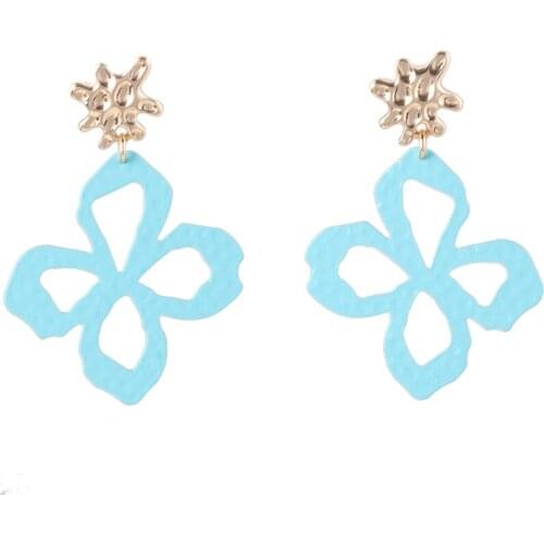2020 New Leaf Clover Hollow Out Matte Spray paint neon color harmmed Drop Earrings Women