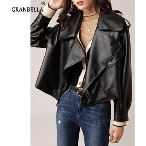 2020 Autumn New Loose PU Faux Leather Jacket Women Classic Moto Biker Black Jacket Office Lady Basic Vintage Coat Plus Size
