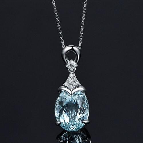 New Delicate Sea Blue Pendant Chain Necklace Female Rhinestone Color Necklace ValentineS Day Gift Jewelry For Lover,45cm+5cm