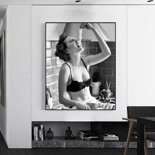 Pasta Moment Poster Woman Eating Pasta Wall Painting Kitchen Canvas Prints Art Black White Picture for Room Home Decor